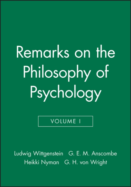 Remarks on the Philosophy of Psychology Volume I Wittgenstein Paperback