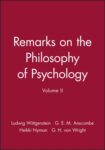 Remarks on the Philosophy of Psychology V2 Wittgenstein Paperback 9780631130628