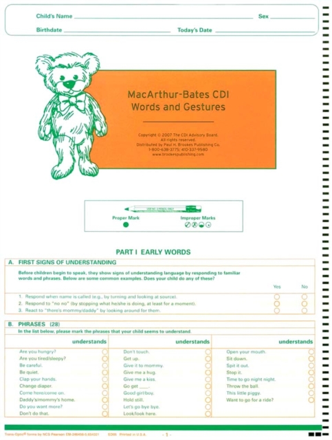 MacArthur Communicative Development Inventories – Words and Gestures, NCS Scann…