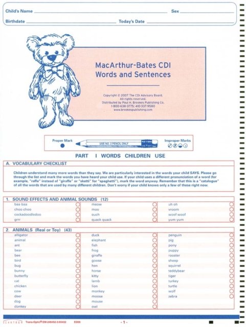 MacArthur Communicative Development Inventories – Words and Sentences, NCS Scan…