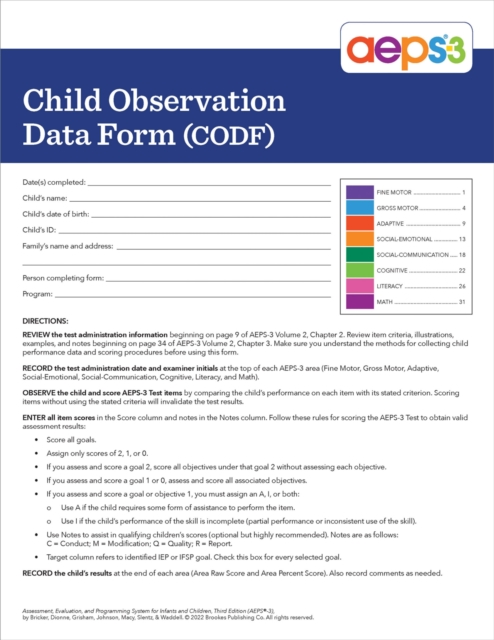 Assessment, Evaluation, and Programming System f – Child Observation Data Form