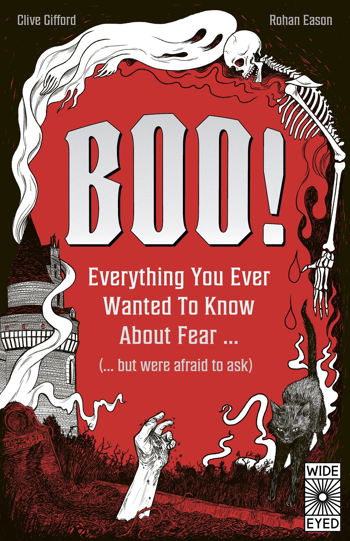 Front cover of Boo! Everything You Ever Wanted to Know About Fear (but Were Afraid to Ask) by Clive Gifford, illustrated by Rohan Eason